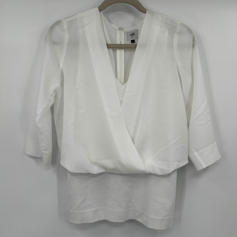 Cabi 5339 Indulge White Wrap Style Layered V-Neck Blouse XS Elegant Capsule Chic